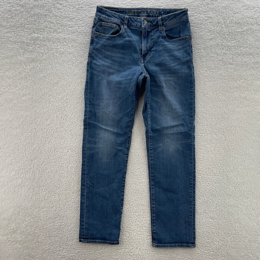 American Eagle Jeans Men 32x32 Blue Original Straight Medium Wash Whisker Grunge